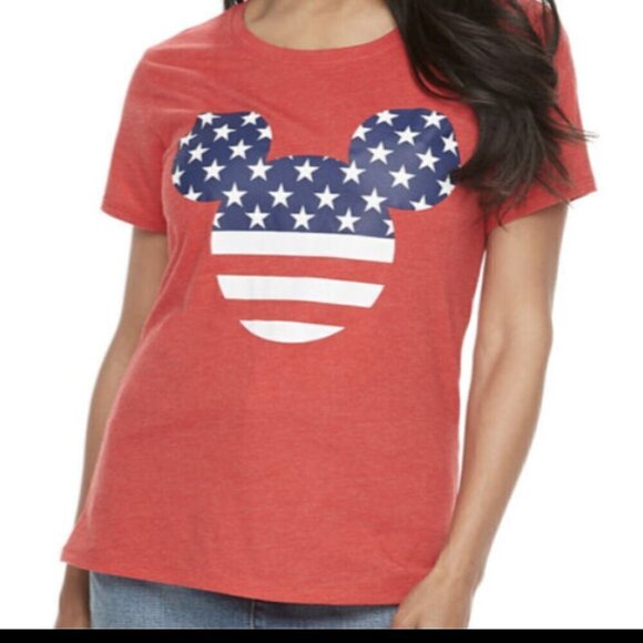 Disney NWOT Women's Family Fun Minnie Mouse USA American Flag Red T Shirt Large - Picture 1 of 4
